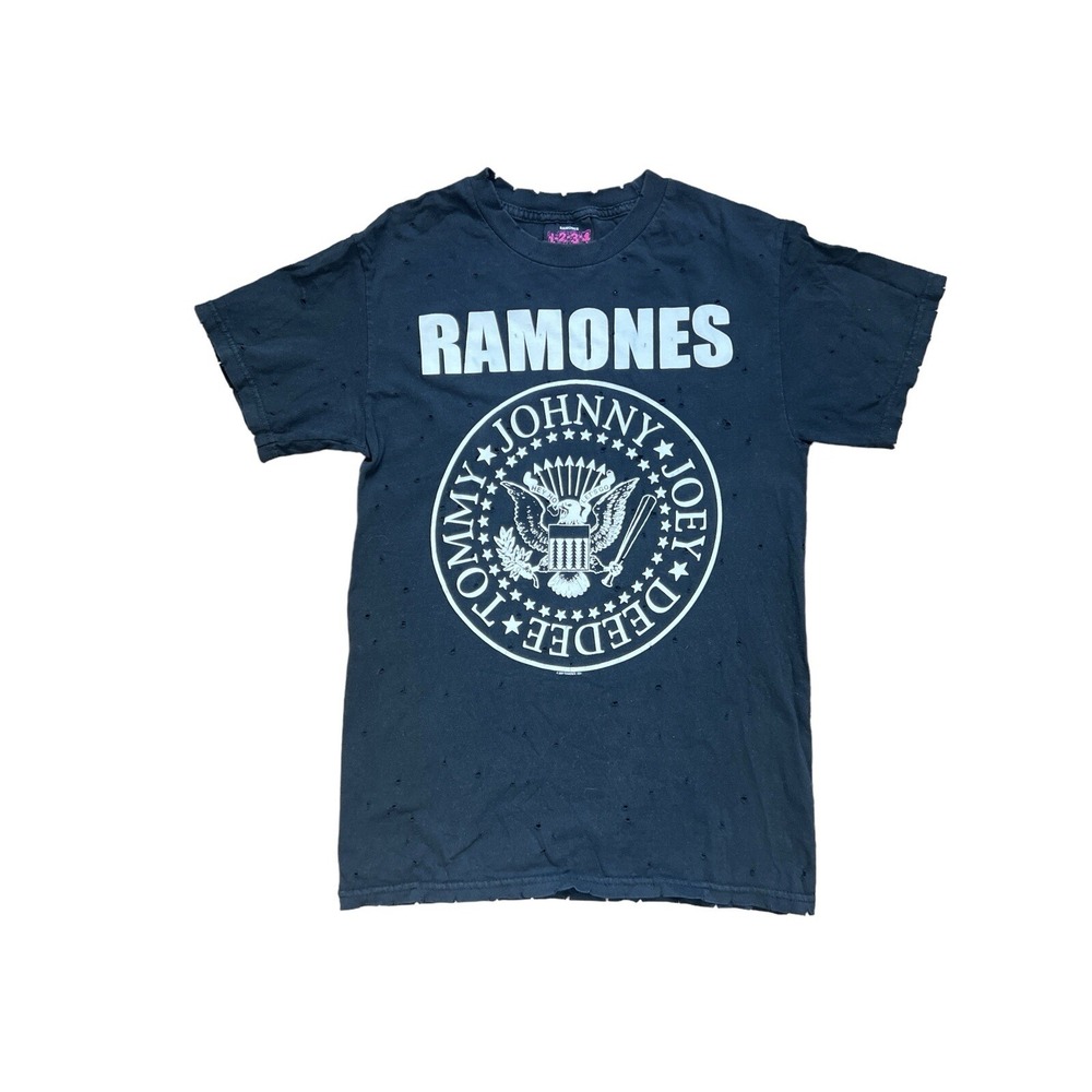 Ramones Distressed Graphic T Shirt Punk Rock‎ Band Tee Black Women's